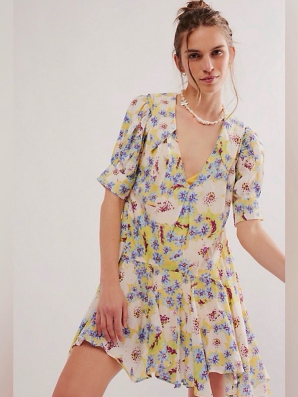 Free People Floral V-Neck Mini Dress